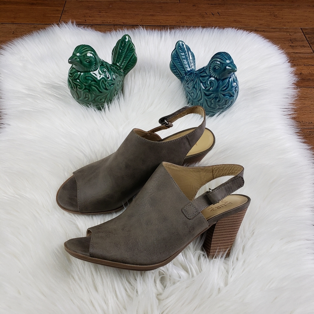 Naturalizer Taupe Open-Toe Slingback Block Heel Sandals